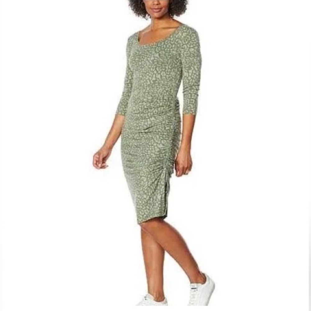 NWT Skinnygirl Connie Ruched Midi Dress Animal Print 3/4 Sleeve